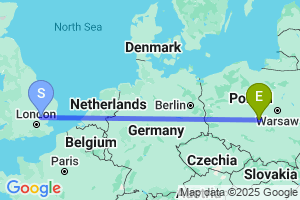 Map of the flight from London Stansted to Lodz