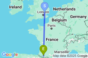 Map of the flight from London Stansted to Lourdes