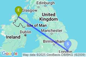 Map of the flight from London Stansted to Derry