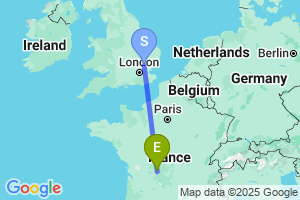 Map of the flight from London Stansted to Limoges