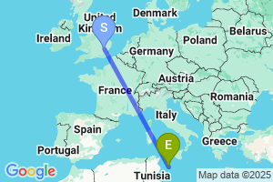 Map of the flight from London Stansted to Lampedusa