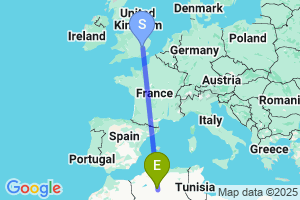 Map of the flight from London Stansted to Laghouat