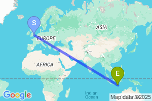 Map of the flight from London Stansted to Lombok International