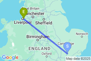 Map of the flight from London Stansted to Liverpool