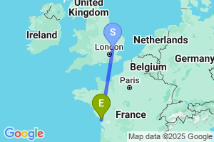 Map of the flight from London Stansted to La Rochelle