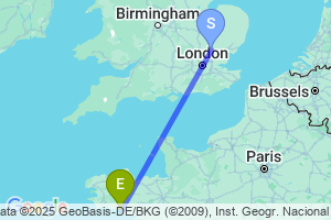 Map of the flight from London Stansted to Lorient