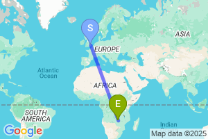 Map of the flight from London Stansted to Lusaka
