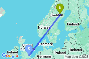 Map of the flight from London Stansted to Lycksele Hedlunda