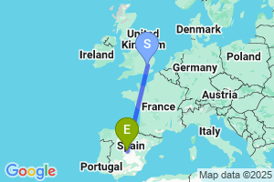 Map of the flight from London Stansted to Madrid