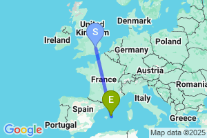 Map of the flight from London Stansted to Menorca