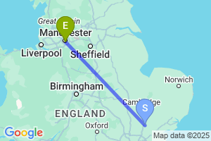 Map of the flight from London Stansted to Manchester