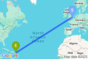 Map of the flight from London Stansted to Mayaguez