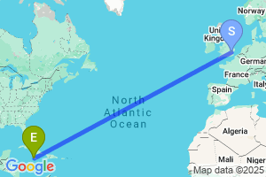 Map of the flight from London Stansted to Montego Bay