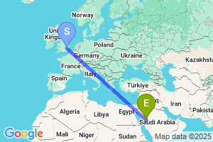 Map of the flight from London Stansted to Madinah