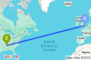 Map of the flight from London Stansted to Memphis