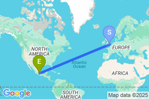 Map of the flight from London Stansted to Mexico City