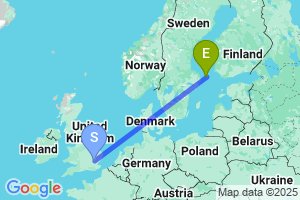 Map of the flight from London Stansted to Mariehamn