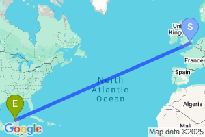 Map of the flight from London Stansted to Merida