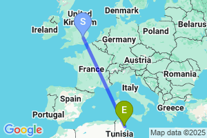 Map of the flight from London Stansted to Monastir