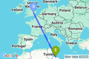 Map of the flight from London Stansted to Mitiga