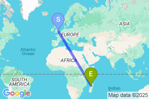 Map of the flight from London Stansted to Majunga