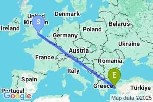 Map of the flight from London Stansted to Mytilene