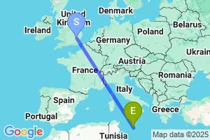 Map of the flight from London Stansted to Luqa Malta International