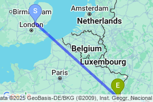 Map of the flight from London Stansted to Mulhouse