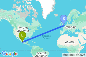 Map of the flight from London Stansted to Morelia