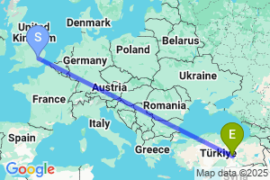 Map of the flight from London Stansted to Malatya