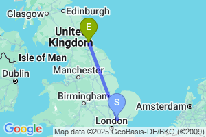 Map of the flight from London Stansted to Durham