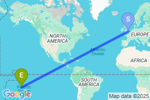Map of the flight from London Stansted to Moorea