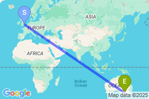 Map of the flight from London Stansted to Mildura