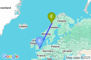 Map of the flight from London Stansted to Mo I Rana Rossvoll