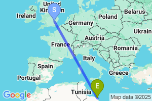 Map of the flight from London Stansted to Misurata