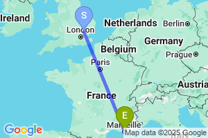 Map of the flight from London Stansted to Marseille