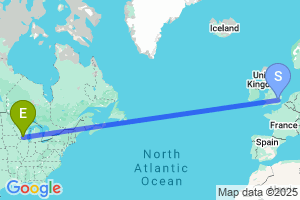 Map of the flight from London Stansted to Madison