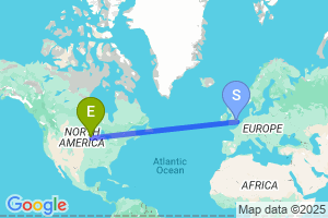 Map of the flight from London Stansted to Minneapolis