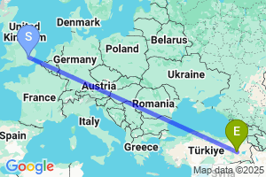 Map of the flight from London Stansted to Mus