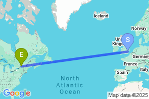 Map of the flight from London Stansted to Massena