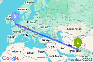 Map of the flight from London Stansted to Multan