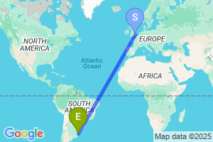 Map of the flight from London Stansted to Montevideo