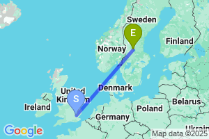 Map of the flight from London Stansted to Mora