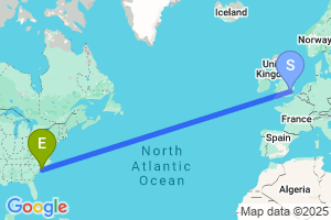 Map of the flight from London Stansted to Myrtle Beach