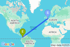 Map of the flight from London Stansted to Manizales