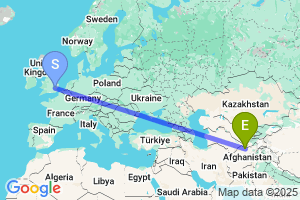 Map of the flight from London Stansted to Mazar-I-Sharif