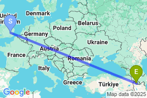 Map of the flight from London Stansted to Nakhichevan