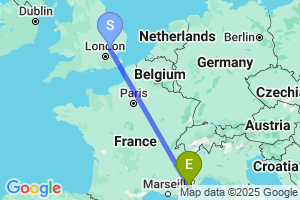 Map of the flight from London Stansted to Nice