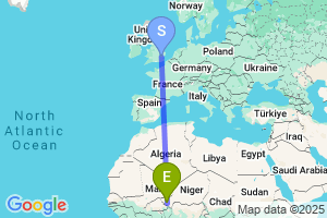 Map of the flight from London Stansted to Niamey