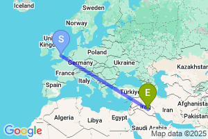 Map of the flight from London Stansted to Najaf